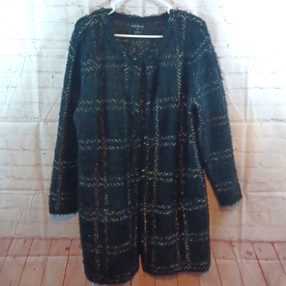 Y2K Checked  Long Soft Thick Fussy August Silk  Long Warm Carnigan Sweater XL
